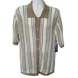 NWT Massive Luxury Edition Sweater Crochet Knit Polo Shirt Button L Cotton Strip